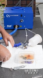 Cleaning is what kept me from using a spray gun for years… but this took just over 5 minutes—no sink needed. A bucket, some brushes, and a little gun oil, and the FujiSpray was spotless. Most spray gun issues come from bad cleaning. Fuji makes it easy. This as well as other Fuji Sprayers are available from @toolstoday, be sure to check them out on our site! -- Fuji Spray Q5 Platinum - T-75G Quiet System, item no FS-2895-T75G | Toolstoday Router Bits and Saw Blades