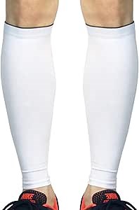 beister 1 Pair Calf Compression Sleeves for Women & Men, Footless Shin Splint Leg Support Socks for Pain Relief, Recovery, Running, Travel, Cycling Nurse, White, XL