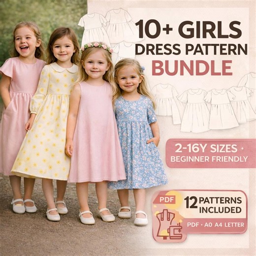 Girls Dress Sewing Pattern Bundle, Sizes 2-16Y, Beginner Friendly (PDF Download) - Etsy
