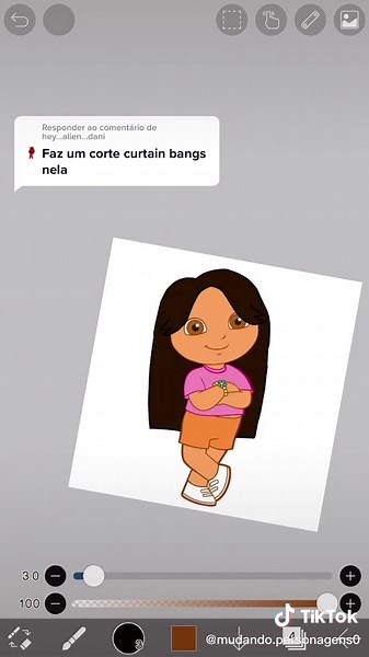 Responder @hey...alien...dani não sei se fiz certo! Mas tentei atender alguns pedidos: cabelo longo, curtain bangs, preto/escuro, mechas claras… #dora