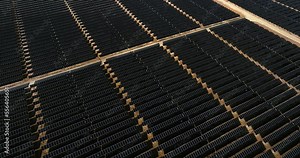 Mega Solar panels farm in a desert landscape, Aerial view