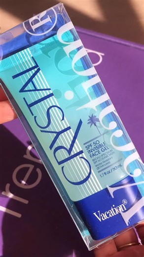 Trendmood Box on Instagram: "#Revealed 🚨 The Crystal SPF 50 Sunscreen Gel 🩵☀️by @vacationinc is coming to our @trendmood.box Vol.34 💜📦🙌🏼 Designed for all skin types, is 100% invisible, weightless, and scentless. It delivers water-resistant SPF protection while doubling as a primer for long-lasting makeup wear and velvety smooth skin. Travel-friendly packaging made with recycled materials. With Hyaluronic Acid & Squalene, Peptides & Ceramides, Cactu