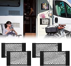 PIFOOG 4Pcs Universal Car Storage Net Pockets Stretchable Automotive Mesh Pouch Nets Bag Organizer Stickers Netting for Auto SUV Trunk Back Seat RV Camper