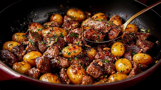 Garlic Butter Steak Bites with Crispy Potatoes