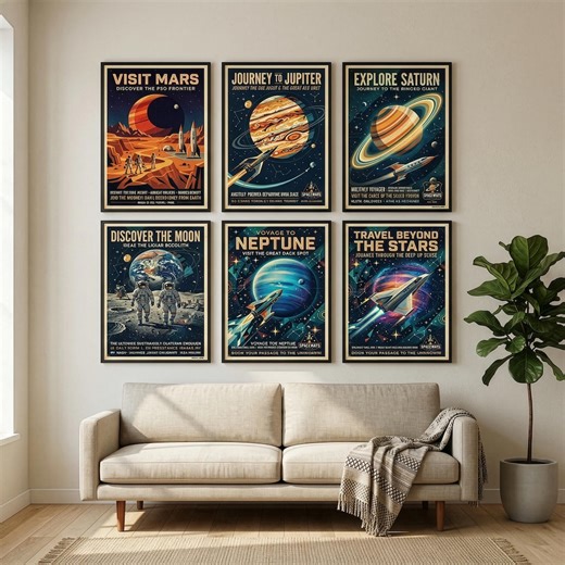 Retro Space Travel Posters | Mid-century Planets Wall Art (digital Download) - Etsy