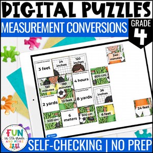 Converting Measurement Units Digital Puzzles {4.MD.1} 4th Grade Math Review