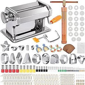 Yofuly Polymer Clay Press Machine, Polymer Clay Cutters Set for Jewelry Making, with Polymer Clay Roller Machine, Polymer Clay Extruder, 40 Circle Shape Cutters and 120 Earrings Accessories