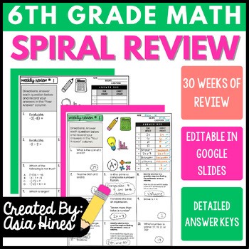 6th Grade Math Spiral Review - Weekly Review Homework Math 6 VA SOLS