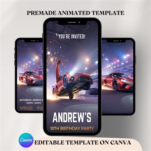 Racing Birthday Video Invitation | Editable Sports Race Car Party Invite (digital Download) - Etsy