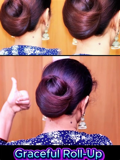 Graceful Roll-up Bun Tutorial ♥️ Easy And Stylish Hairstyle For Any Occasion 🔥 #hairstyle #longhair #viral #uk #vibecutts33