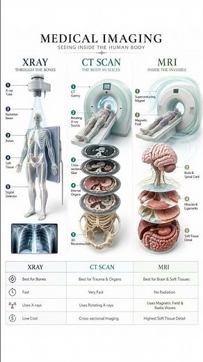 X-ray vs CT Scan vs MRI - Do you know when each one is used? #xray #ctscan #MRI
