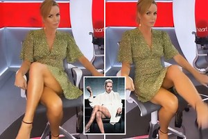 Amanda Holden has a Sharon Stone moment as she uncrosses her legs in mini dress