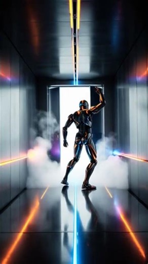 A robot making a powerful cinematic entrance door open #ai