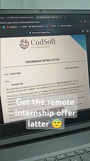 got the internship offer letter 😊from codsoft #codsoft