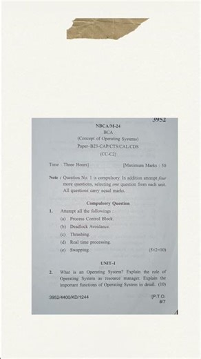 KUK University | Operating system | BCA | BSC | Question paper | 2024