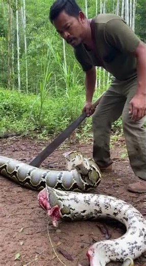 Python Already Squeezing Wild Boar — One-Shot Machete Save! 😱 #PigletSaved #PythonCoil
