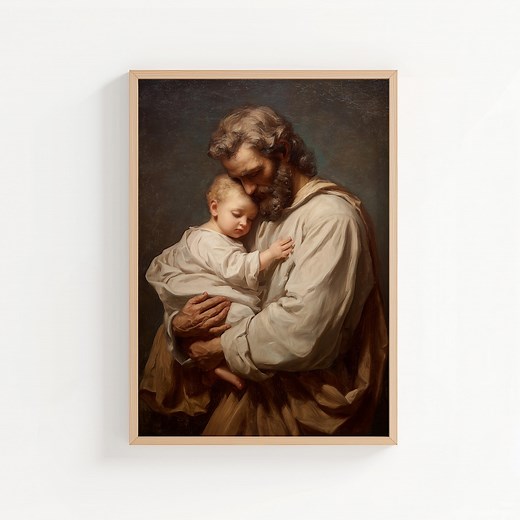 St Joseph Holding Baby Jesus Oil Painting Print: Christian Saint Joseph Poster or Canvas - Etsy