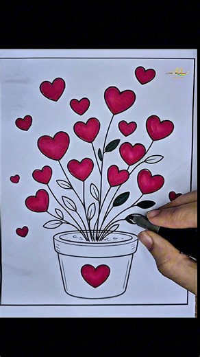 Heart Flower Pot Coloring 🌺 Easy Drawing Satisfying Art