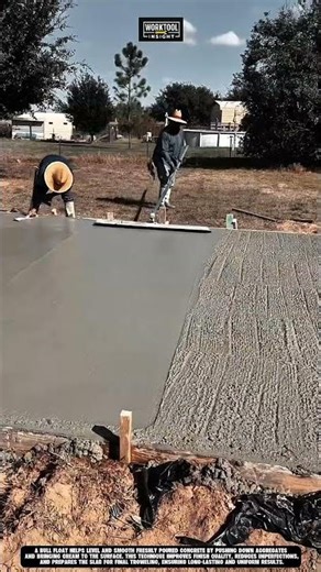 Smoothing freshly poured concrete surfaces using Work tool Bull Float #tool #worktool
