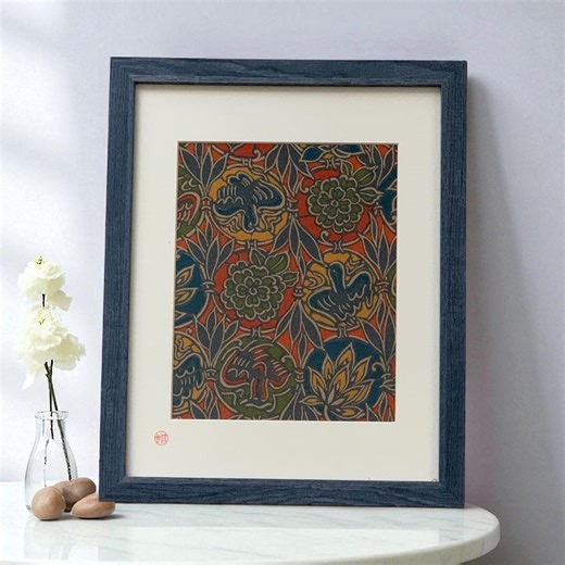 Framed Vintage Textile Wall Art – Birds & Blooms, 11×14 Botanical Fabric Decor - Etsy