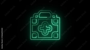 First Aid Kit Animation with Glowing Lines on Black Background Stock Video