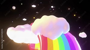 Looped cartoon magic rainbow road in the sky animation.