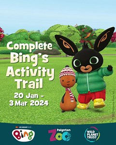 Bing and Flop are heading to the Zoo! From January Bingsters can follow the fun activity trail to learn more about the zoo’s animals, plus there will be special interactive storytime sessions and Meet & Greets with Bing & Flop themselves on select dates. ❗Sessions must be pre-booked online. All activities are free with Zoo entry. Entry is free for under 3’s. | Paignton Zoo