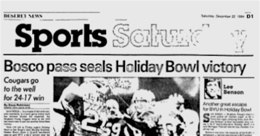 Deseret News archives: Upstart BYU changed college football with 1984 Holiday Bowl victory. Fans are still celebrating