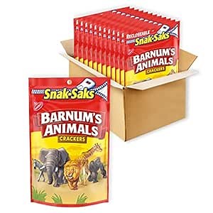 BARNUM'S Original Animal Crackers, Bulk Kids Snacks, Snak-Saks, 12 - 8 oz Packs