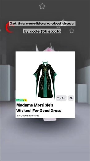 Stopp! Get the code of morrible's wicked dress #freebies_lina #roblox