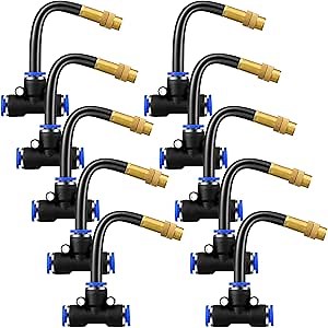 Zonon 10 Pcs Brass Misting Nozzles Tee with 4" Built in Hose for 0.32"/8 mm Tubing 360 Degree Rotation Adjustable Water Mister Nozzle Thread Sprayer Misting Part Accessories for Patio Outdoor Cooling