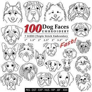 100 Dog Faces | 7 Sizes | Fast & Easy Machine Embroidery Designs Bundle,minimal Dog Head Embroidery ,dog Line Art,sketch Dog Pet Lover Gifts - Etsy