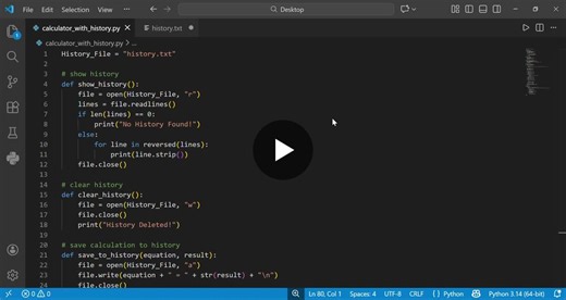 Python Calculator with History and File Handling | Tasleem Sulthana Shaik posted on the topic | LinkedIn