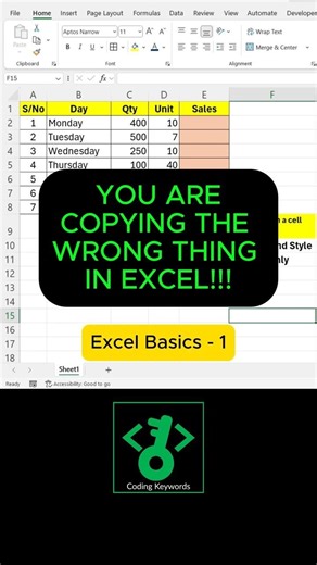 Excel Basics - Day 1 (Copy & Pasting tips)