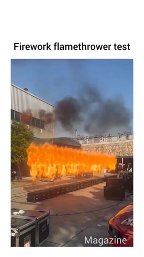 Industrial Magazine on Instagram: "A firework flamethrower test involves safely testing a device designed to shoot a controlled burst of fire or sparks, similar to a flamethrower but using fireworks or pyrotechnic materials for visual effects. During the test, operators typically assess the device's ignition mechanism, flame length, duration, safety features, and overall performance to ensure it functions correctly and safely before use in performances or displays. Proper safety precautions, suc
