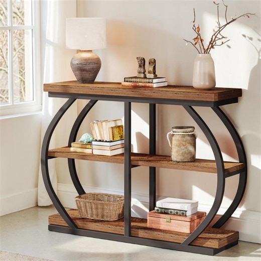 Industrial Console Table: 3-tier Entryway Storage Shelf, Rustic Wood Metal Frame - Etsy