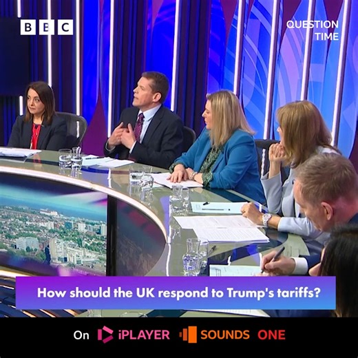 27K views · 130 reactions | “How should the UK respond to Trump’s tariffs?” Watch what the Question Time panel said on this question in 2 minutes Catch up with the whole of this week’s #bbcqt debate from Cardiff, on Sounds and iPlayer now: bbc.co.uk/programmes/m0029kfq | BBC Question Time | Facebook