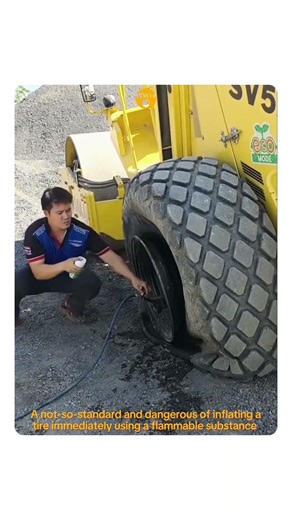 A trick of inflating a tire using flammable substance