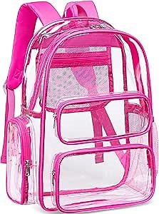 CAMTOP Clear Backpack Heavy Duty Transparent Bag See Through BookBag for Student School Work Festival Sport Travel (Hot Pink)
