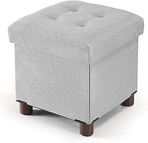 BRIAN & DANY Ottoman with Storage, Small Storage Ottoman for Dorm, Linen Folding Ottoman Foot Stool with Legs for Living Room and Bedroom, 15"x15"x15" - Light Gray
