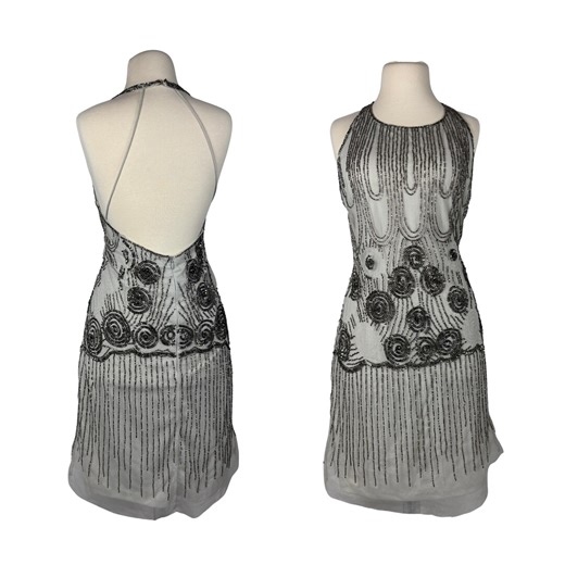 Vintage Beaded Flapper Dress: Silver Fringe, Art Deco Halter, Backless Mini Evening Gown - Etsy