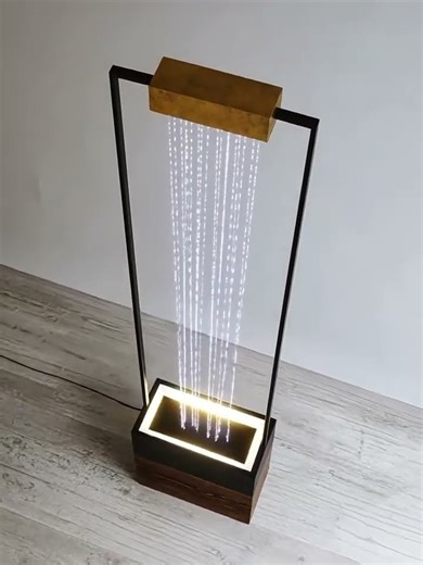 10 H Mirrored Waterfall Light Show Tabletop Fountain with Natural River Rocks and Color Changing LED