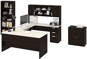 Bestar, Ridgeley Collection, 3-Piece Set Including a U-Shaped Desk with Hutch, a Lateral File Cabinet, and a Bookcase