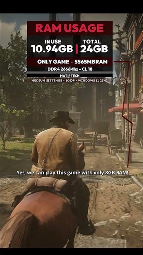 How much MEMORY RAM is needed to run RED DEAD REDEMPTION 2 🤠? #pcbuild #pcgaming #ram
