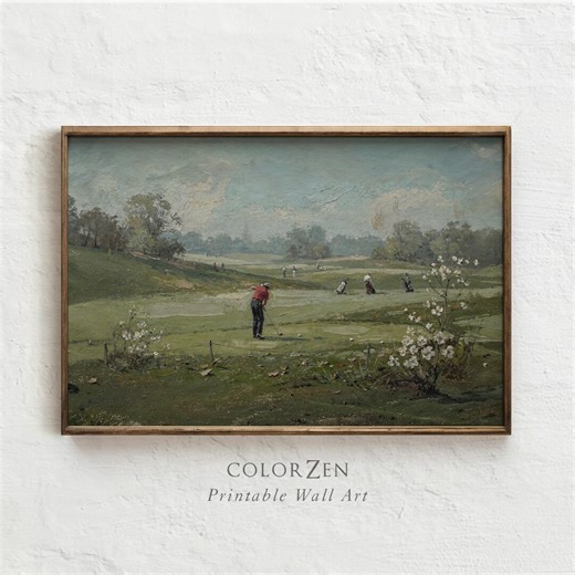 Vintage Golf Print, Minimalist Sports Wall Art, Spring Golf Course Painting, Father’s Day Gift for Dad Digital Download Art L471 - Etsy