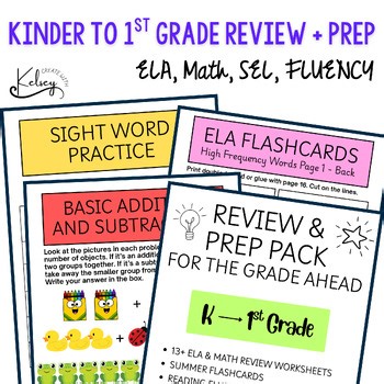 Kindergarten to 1st Summer Readiness Packet | ELA, Math, SEL, & Fluency