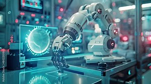 A robot arm that is an innovation in healthcare The automation and control of future hospital equipment with holographic data represents incredible advances in medical robotics.