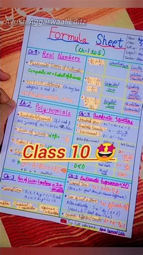 Formula Sheet 🤯✨ || Class 10 Maths🔥|| Ch 1 to 5 || #class10 #formulasheet #boardexam #revision #edit