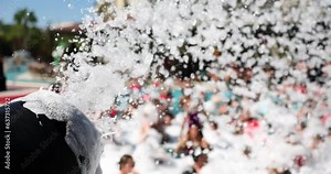 Foam pool party at paradise resort. Entertainment and pleasure for tourists Stock Video