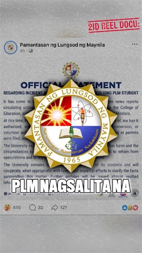 𝟮𝗜𝗗 𝗥𝗘𝗘𝗟 𝗗𝗢𝗖𝗨 | Nilinaw ng Pamantasan ng Lungsod ng Maynila na wala itong inaprubahang research, immersion, o fieldwork kaugnay ng insidenteng inuugnay sa isang alleged PLM student sa Occidental Mindoro. Ayon sa unibersidad, walang inilabas na pahintulot o mandato para sa naturang aktibidad. #𝟮𝗜𝗗𝗝𝘂𝗻𝗴𝗹𝗲𝗙𝗶𝗴𝗵𝘁𝗲𝗿 #𝗕𝗿𝗮𝘃𝗲𝗿𝘆𝗔𝗱𝗮𝗽𝘁𝗮𝗯𝗶𝗹𝗶𝘁𝘆𝗣𝗮𝘁𝗿𝗶𝗼𝘁𝗶𝘀𝗺 #𝗝𝘂𝗱𝗶𝗰𝗶𝗼𝘂𝘀𝗙𝗲𝗮𝗿𝗹𝗲𝘀𝘀𝗗𝗲𝗱𝗶𝗰𝗮𝘁𝗲𝗱 | 2nd Infantry "Jungle Fighter" Division, Philip